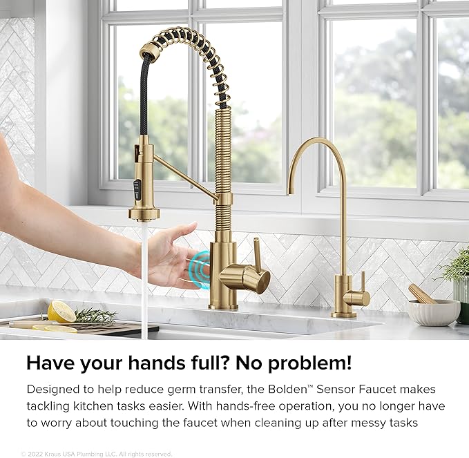 KRAUS Bolden Touchless Sensor Commercial Style Pull-Down Single Handle 18-Inch Kitchen Faucet in Brushed Brass, KSF-1610BB