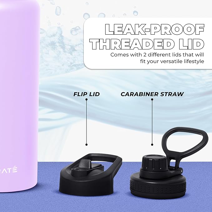 HYDRATE Insulated Stainless Steel Water Bottle - Large Reusable Flask with Leak-Proof Design and Convenient Handle - Double Vacuum Insulation for School, Work, or Adventure