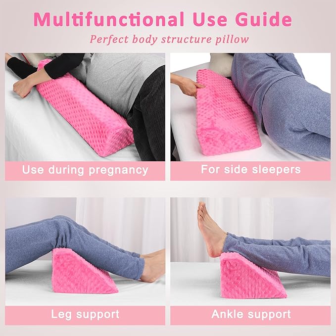 Wedge Pillow for Side Sleeping, Body Positioning Foam Wedge Pillow, Side Wedge Pillow for Sleeping Non-Slip Back Positioning Pillow for Bed Sore Wedge (Pink)