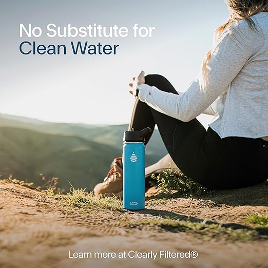 Clearly Filtered 20oz Water Bottle/Targets 220+ Contaminants/Double-Wall Insulated Stainless Steel Filtered Water Bottle BPA/BPS-Free Phthalate-Free Filters Fluoride Lead Chlorine (Blue)