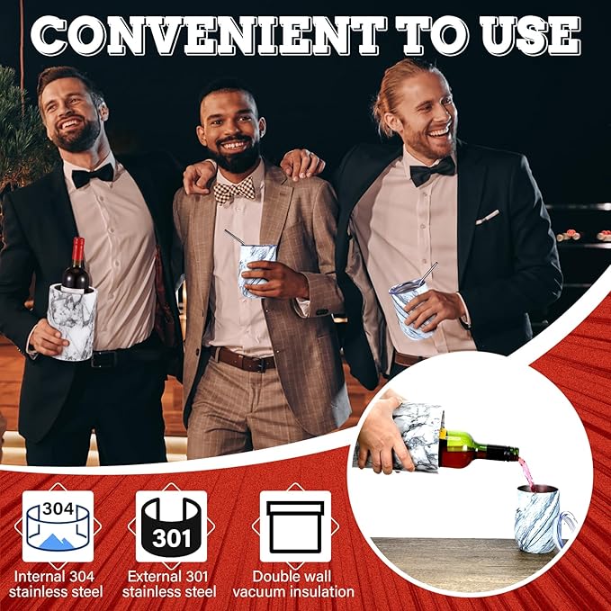 Baderke Marble Wine Cooler with 2 Marble Stainless Steel Wine Cup Wine Chiller Portable Wine Bottle Chiller Beverage Chiller Wine Accessories for Wine Lovers Parties Dinner Keep Wine Beverages Cold