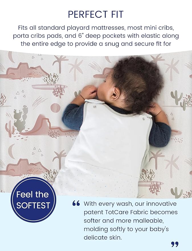 TotAha Cactus Pack N Play Sheets, Premium Stretch Fitted Portable Mini Cribs Playards Sheets, Ultra Soft Breathable Jersey Knit Mini Crib Sheet, 2 Pack