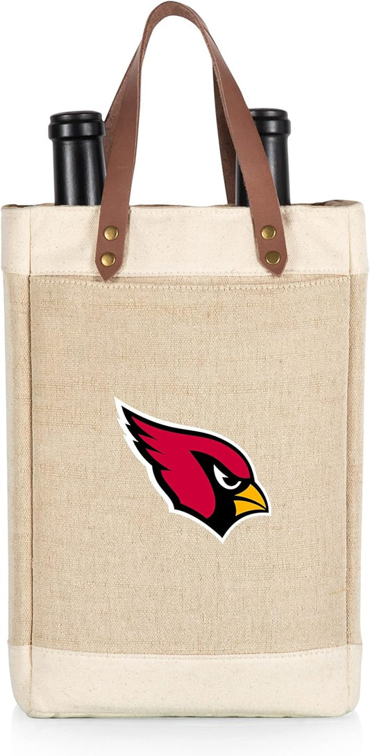 PICNIC TIME NFL Pinot - Jute 2 Bottle Insulated Wine Bag - Wine Tote Bag - Wine Gift Bag, (Beige)