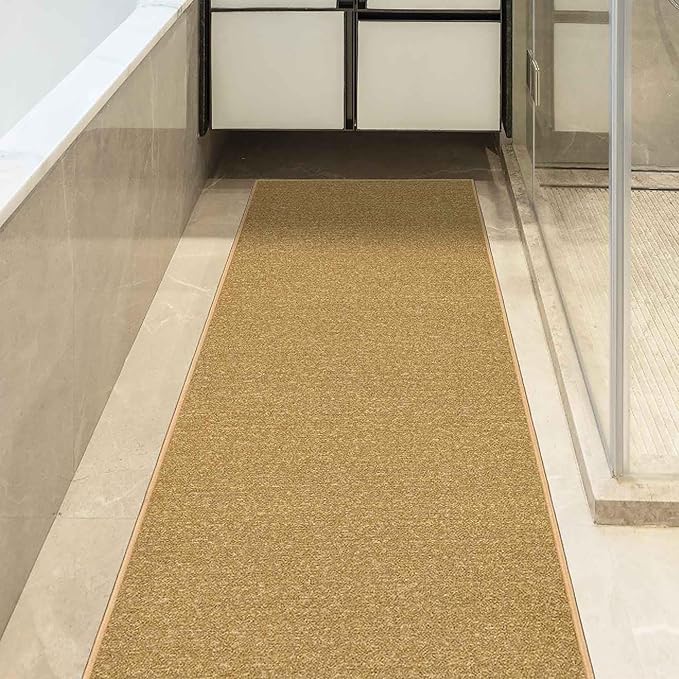 Machine Washable Modern Solid Design Non-Slip Rubberback 2x6 Traditional Runner Rug for Hallway, Kitchen, Bedroom, Living Room, 2'2" x 6', Beige