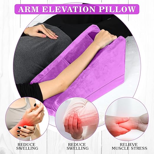 Buryeah Arm Pillow Arm Elevation Pillow with 2 Pockets, Soft Ergonomic Support Pillow for Elbow Arm Rest Wedge Pillow Broken Arm Gifts with High Density Foam for Recovery Sleeping Care(Violet)