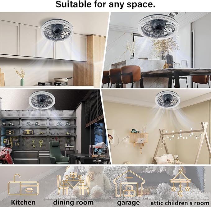 Light Socket Fan with Remote,12.2''Socket Modern Flush Mount Low Profile Ceiling Fan,Screw in Socket Fan Light with Dimmable Brightness and Color Temp,for Bedroom,Small Living Room Kitchen