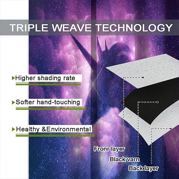 Unicorn Curtains Children's Cartoon Starry Sky Theme Unicorn Pattern Curtains Star Galaxy Boys Girls Room Blackout Curtains 72x63 Inch 2 Panels