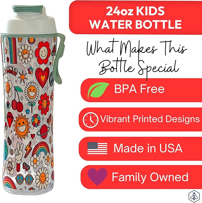 Kids Water Bottle with Chug Lid & Easy Carry Handle | 24oz BPA-Free Tritan Bottles with Leakproof Cap | Reusable & Durable for Girls, Boys, School & Sports | Made in USA
