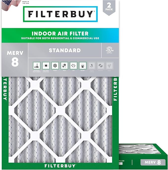 Filterbuy 10x17x2 Air Filter MERV 8 Dust Defense (2-Pack), Pleated Outer Filters Replacement for WEN 3410/90243-027-2 Air Filtration System (Actual Size: 9.69 x 16.56 x 1.75 Inches)