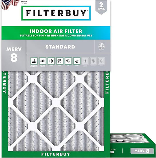 Filterbuy 10x17x2 Air Filter MERV 8 Dust Defense (2-Pack), Pleated Outer Filters Replacement for WEN 3410/90243-027-2 Air Filtration System (Actual Size: 9.69 x 16.56 x 1.75 Inches)