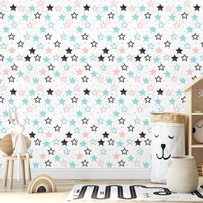 Amaonm Removable 15.8 x 98.4inch Wall Decals DIY Wallpaper Wall Stickers Murals Decor for Kids Babys Girls Bedroom Teens Nursery Living Room Door Desk Decoration (Star)