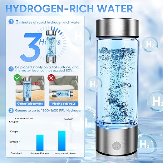 Hydrogen Water Bottle, Portable Hydrogen Water Bottle Generator, Ion Water Bottle Improve Water Quality in 3 Minutes, Water Ionizer Machine Suitable for Home, Office, Travel and Daily Drinking(Black)