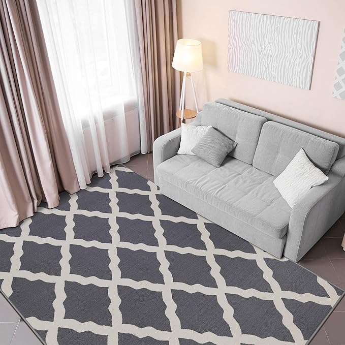 Ottomanson Glamour Collection Non-Slip Rubberback Moroccan Trellis Design 5x7 Indoor Area Rug, 5' x 6'6", Gray