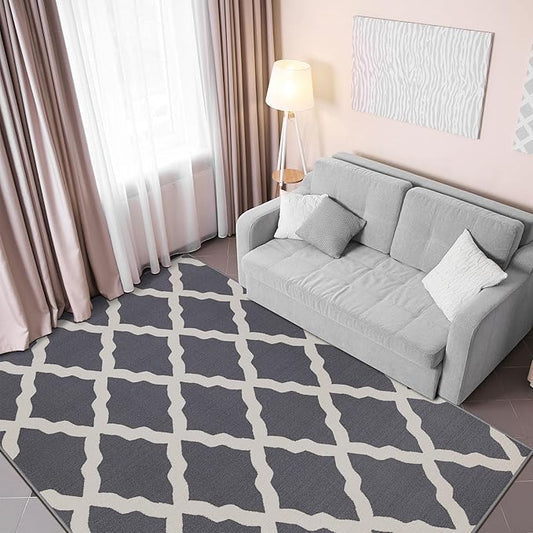 Ottomanson Glamour Collection Non-Slip Rubberback Moroccan Trellis Design 5x7 Indoor Area Rug, 5' x 6'6", Gray