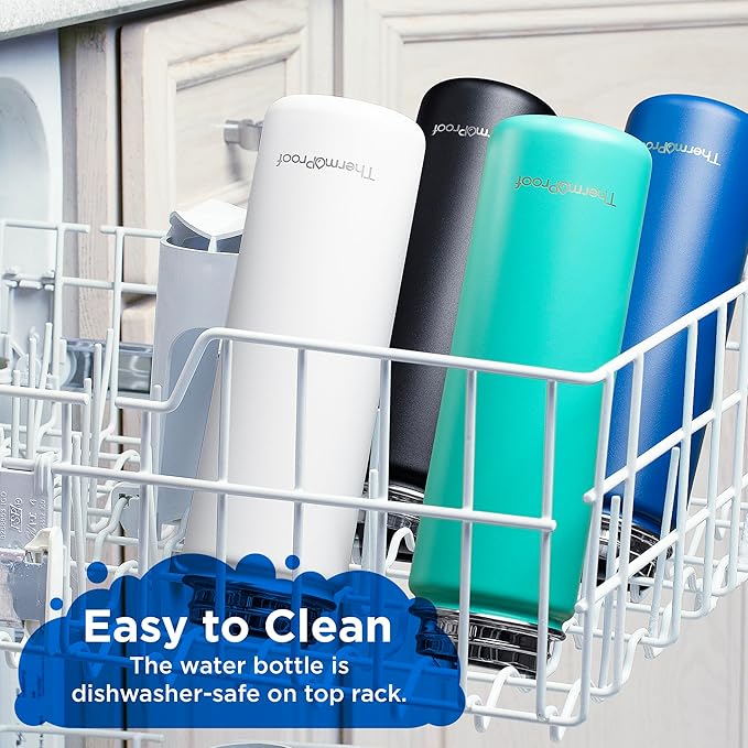 ThermoProof Hot & Cold Insulated Stainless Steel Water Bottle, Durable Leak Proof Gym Bottles for Men, Women & Kids, Double Walled Vacuum Bottles - 2 Lids (Blue, 22oz)