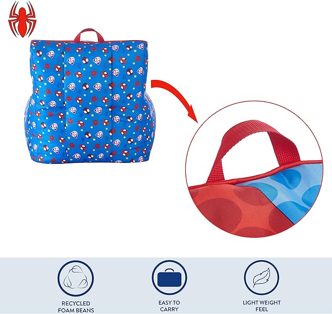 Idea Nuova Marvel Spidey & His Amazing Friends Toddler Nylon Bean Bag Chair with Piping & Top Carry Handle, NN201537, Large, Spidey & Friends