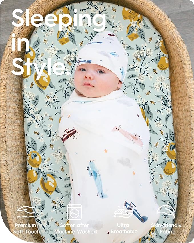 Bassinet Sheets for Baby Boy Girl, TotBasic Buttery Soft Universal Bassinet Fitted Sheet, Compatible with Halo, Mika Micky, Baby Delight, Dream On Me, Maxi COSI & More Bassinet Mattress