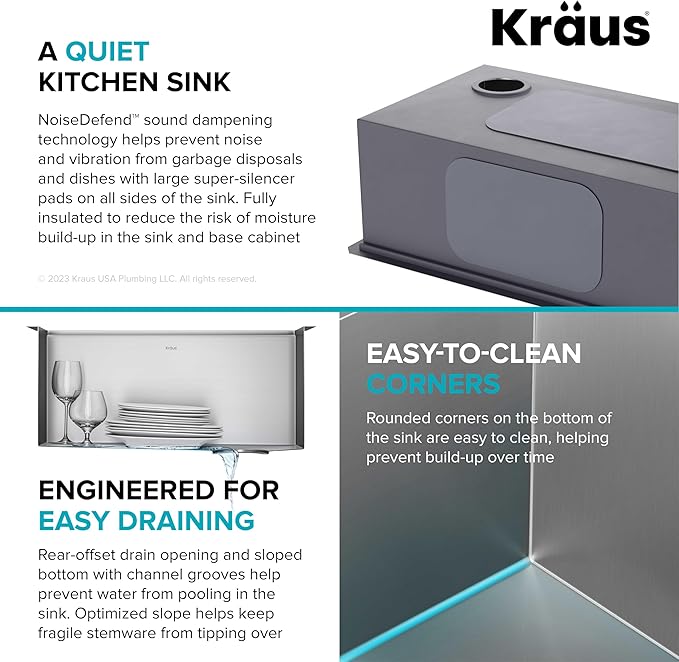 KRAUS KWU111-23 Kore Workstation 23-inch Undermount 16 Gauge Single Bowl Stainless Steel Kitchen Sink with Integrated Ledge and Accessories (Pack of 5)