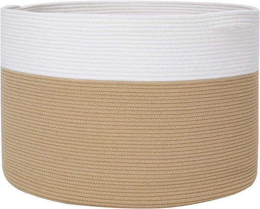 24" x 24" x 17" Max Size Large Cotton Rope Basket, Extra Large Storage Basket, Woven Laundry Hamper, Cloth Storage Bin, for Blankets Clothes Towels Pillows in Living Room, Beige