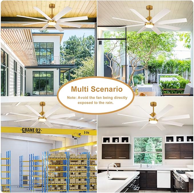 Depuley 72" Large Ceiling Fans with Lights and Remote App, Indoor Modern Ceiling Fan for Kitchen Living Room Covered Patio, 5 Speed Reversible Quiet DC Motor, 3 CCT, 8 Blades, Timer