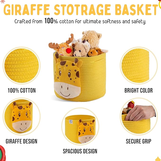 Petit Voyager Giraffe Baby Basket - Charming Cotton Rope Nursery Basket, Cute Basket for Decor and Toy Baskets for Kids Room, Decorative Animal Baskets for Nursery