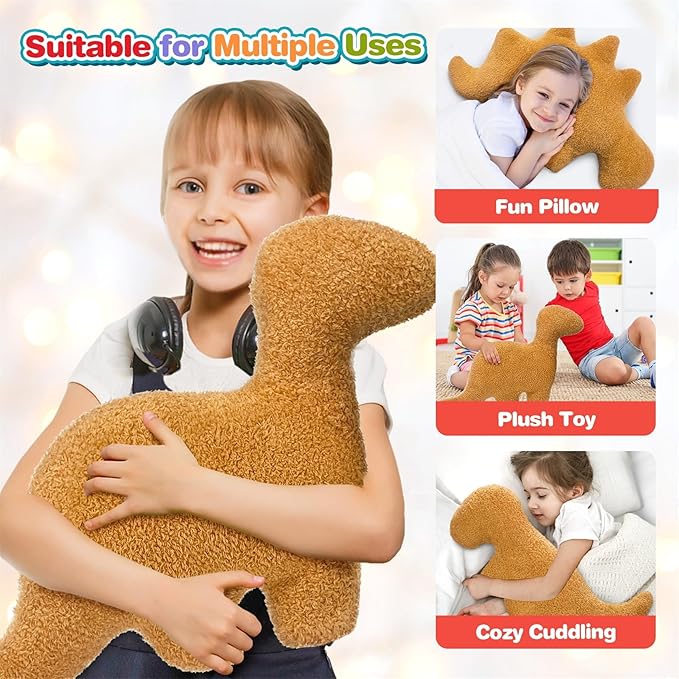 Large Dino Nugget Pillow, Dinosaur Chicken Nuggets Plush Funny Gifts for Teen Boys Girls, Fun Throw Pillows Cute Room Decor for Teens Adults Dinosaur Gifts (Large, Brontosaurus)