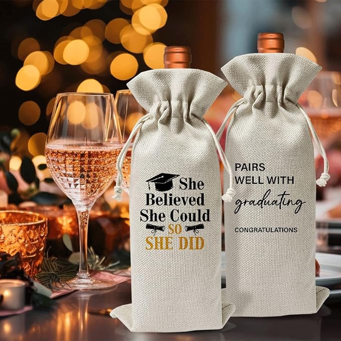 Funny Graduation Gift Wine Bag For Students Friend Masters Nurses College High Student, Inspirational Graduation Gifts For Daughter Wine Gift Bag, Reusable Burlap Wine Wrap Bag