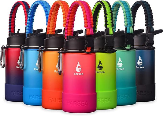 Farsea Insulated Water Bottle With Paracord Handle, Protective Silicone Boot and 2 Lids (Straw Lid & Spout Lid), Stainless Steel Water Bottle Wide Mouth, Double Wall Sweat-Proof BPA-Free,12 oz