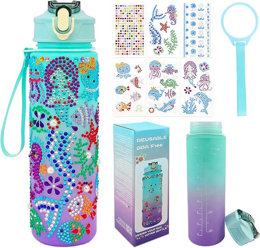 Decorate Your Own Water Bottle Kits for Girls, Water Bottle for Girls, Birthday Gifts for Girls Water Bottle, Arts and Crafts for Girls, Mermaid Arts and Crafts Gifts Toys for Girls Christmas