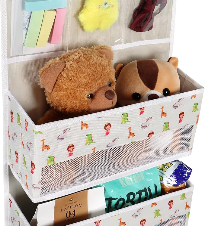 Univivi Over Door Hanging Organizer Behind Door Hanging Storage Baby Storage with 4 Large Pockets and 3 Small PVC Pockets for Cosmetics, Toys and Sundries