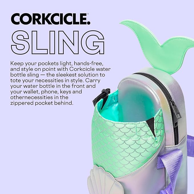 Corkcicle x Disney Princess Ariel Crossbody Water Bottle Sling Bag, Fits 16 oz to 40 oz Tumbler – Water Bottle Holder with Strap Securely Holds Bottle, Cards, Phone, & Keys