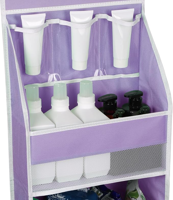 Univivi Door Storage Organizer Nursery Over the Door Organizer Baby Storage with 5 Large Pockets and 3 Small PVC Pockets for Cosmetics, Toys and Sundries (Purple)