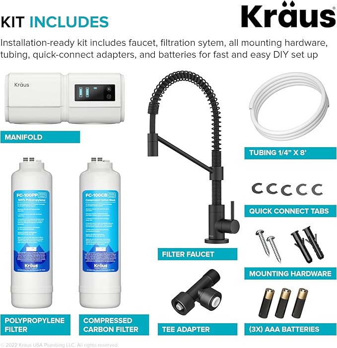 KRAUS Purita 2-Stage Under-Sink Filtration System with Single Handle Drinking Water Filter Faucet in Matte Black, FS-1000-FF-104MB