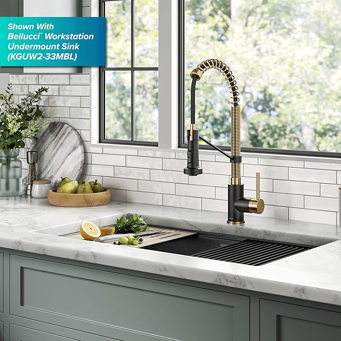 KRAUS Bolden Touchless Sensor Commercial Style 2-Function Single Handle Pull-Down Kitchen Faucet in Brushed Brass / Matte Black, KSF-1610BBMB