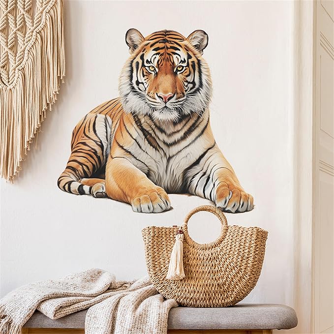 Lifelike Tiger Wall Decal 3D Animals Wall Sticker Safari Wall Decor for Nursery Kid'sroom School Classroom Livingroom Bedroom Bathroom Decoration (Lifelike Tiger 3)