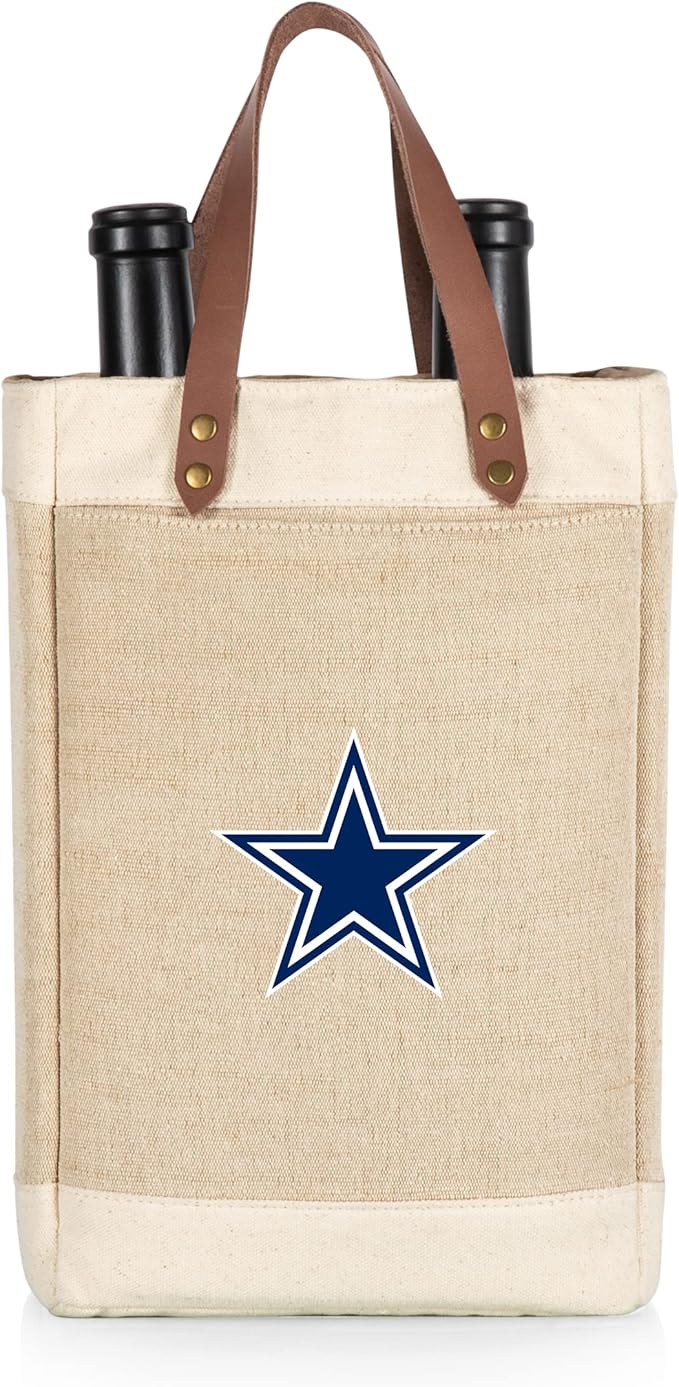 PICNIC TIME NFL Pinot - Jute 2 Bottle Insulated Wine Bag - Wine Tote Bag - Wine Gift Bag, (Beige)