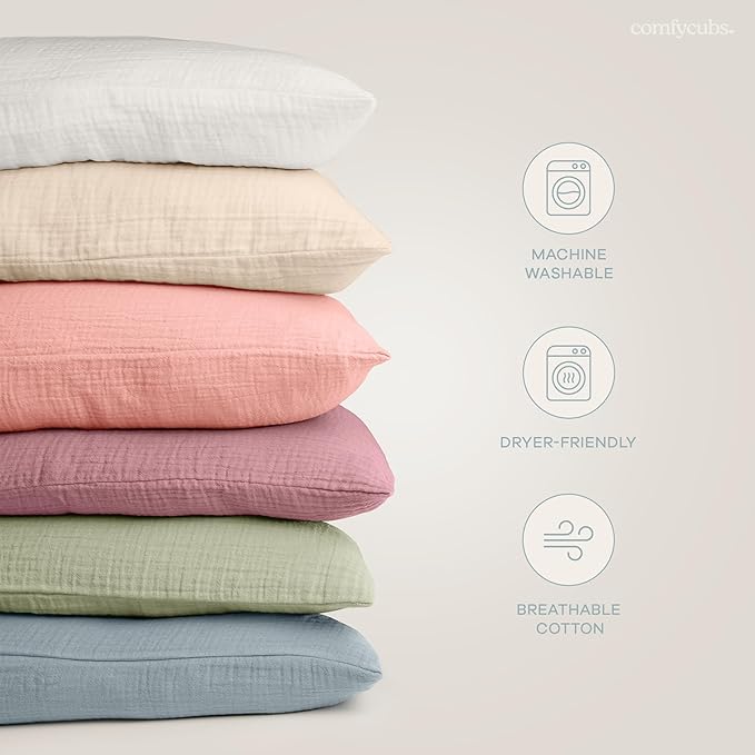 Comfy Cubs Toddler Pillow with Soft Muslin Pillowcase, 13"x18", Pacific Blue - Kids Pillow for Sleeping & Travel - Comfortable Small Pillow - Kids Travel Pillow with Breathable Microfiber Fill