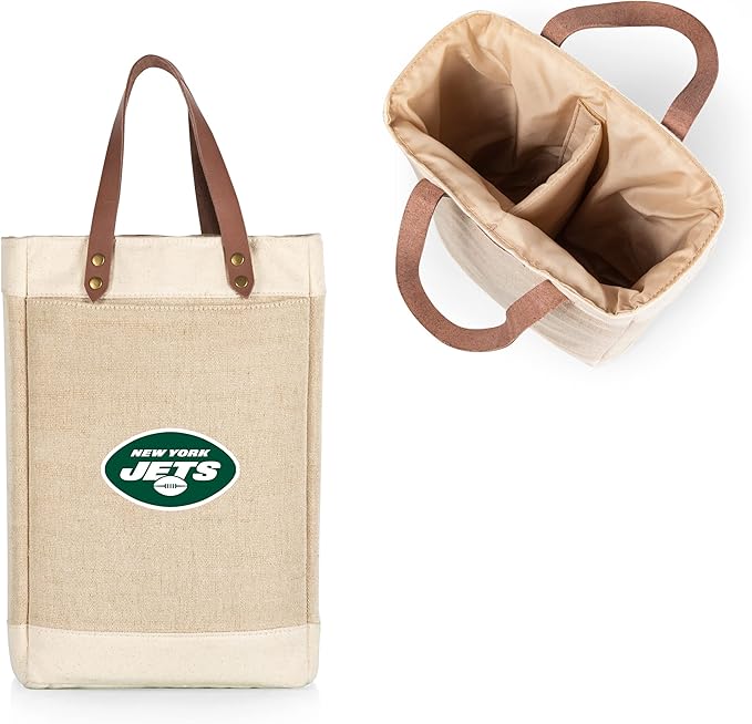 PICNIC TIME NFL Pinot - Jute 2 Bottle Insulated Wine Bag - Wine Tote Bag - Wine Gift Bag, (Beige)