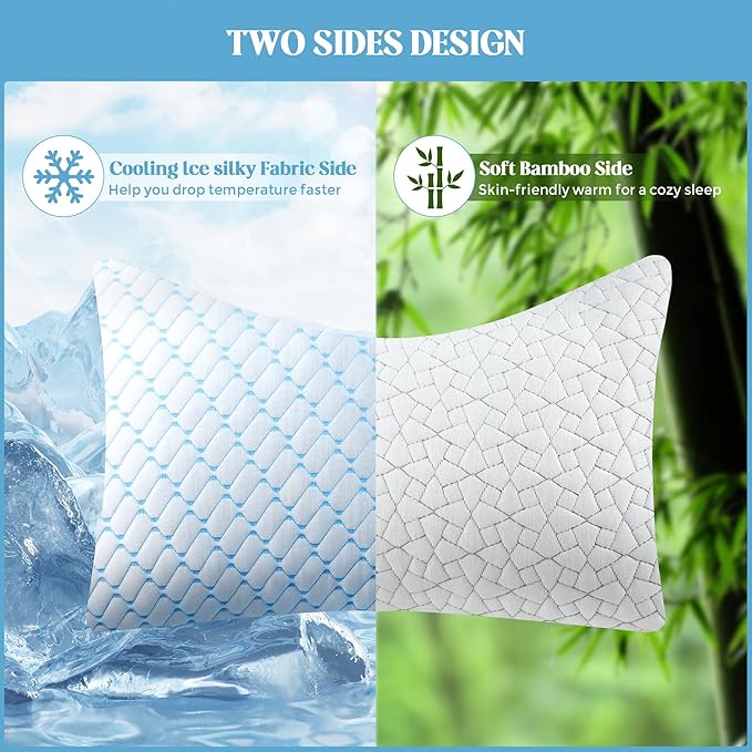 Bafode Memory Foam Pillows Standard Size Set of 2 Cooling Bed Pillow 2 Pack Shredded Memory Foam Pillow for Sleeping 20x26