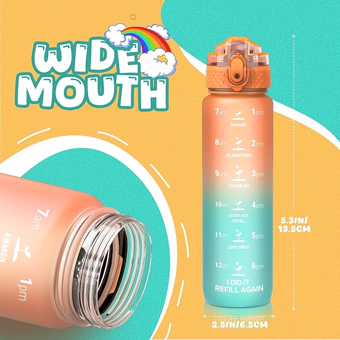 OLDLEY Kids Water Bottle for School, 17 oz (2 lids) BPA-Free Reusable Leak-proof Durable Tritan Plastic Water Bottles with Straw & Chug Lids, Anti-dust Spout Cover (Sunflower)