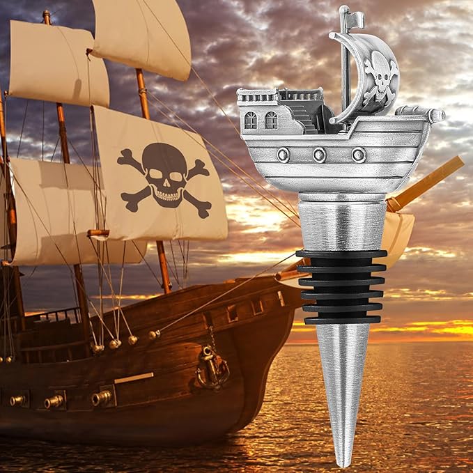 LKKCHER Pirate Ship Wine Stopper, Wine Gifts for Men Warship Battleship Lovers, Nautical Bottle Stoppers for Wine Champagne, Birthday Gifts, Wine Saver, Wine Accessories