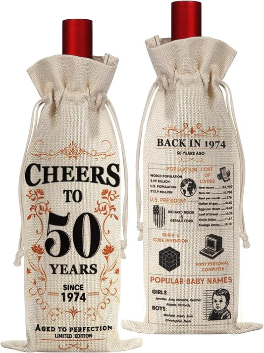 SpringWhisper 50th Birthday Gifts for Women Men Back in 1974 Birthday Gift 50 Years Old Gift Birthday Decoration Wine Bag Gift for Her Him Wine Gift Bag 50th Turning 50