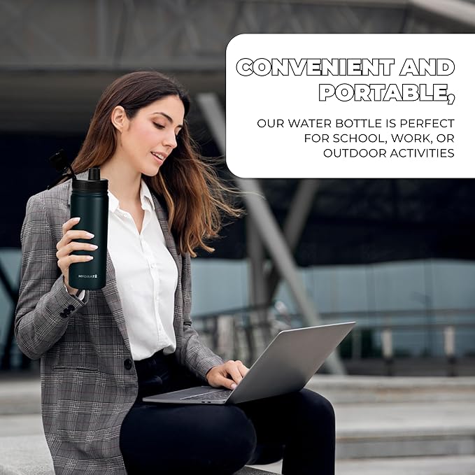 HYDRATE Insulated Stainless Steel Water Bottle - Large Reusable Flask with Leak-Proof Design and Convenient Handle - Double Vacuum Insulation for School, Work, or Adventure
