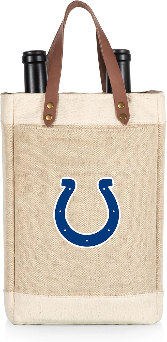 PICNIC TIME NFL Pinot - Jute 2 Bottle Insulated Wine Bag - Wine Tote Bag - Wine Gift Bag, (Beige)
