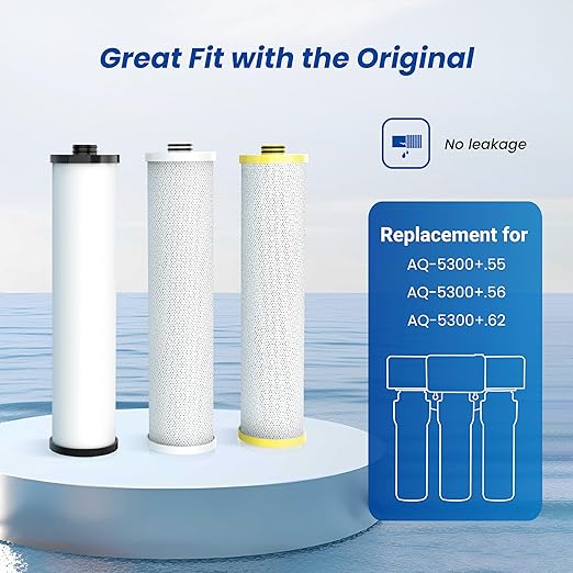 Waterspecialist Replacement for Aquasana® AQ-5300+R Under Sink Water Filter, 800 Gallons Filter Life, Fit AQ-5300+.55, AQ-5300+.56, and AQ-5300+.62, 3 Filters
