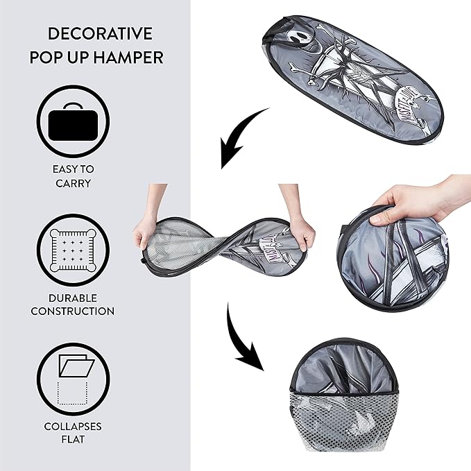 Idea Nuova Disney Nightmare Before Christmas Pop Up Laundry Storage Hamper with Durable Carry Handles, 21" H x 13.5" W X 13.5" L