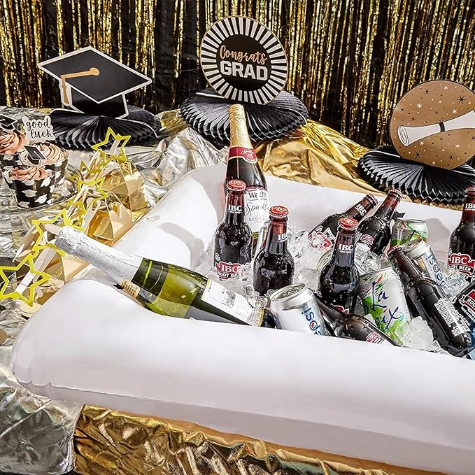 HBlife 2 PCS Inflatable Serving Bar, Salad Ice Tray Food Drink Containers with Drain Plug and 1 Hand Air Pump, Inflatable Buffet Cooler for Outdoor Party Supplies