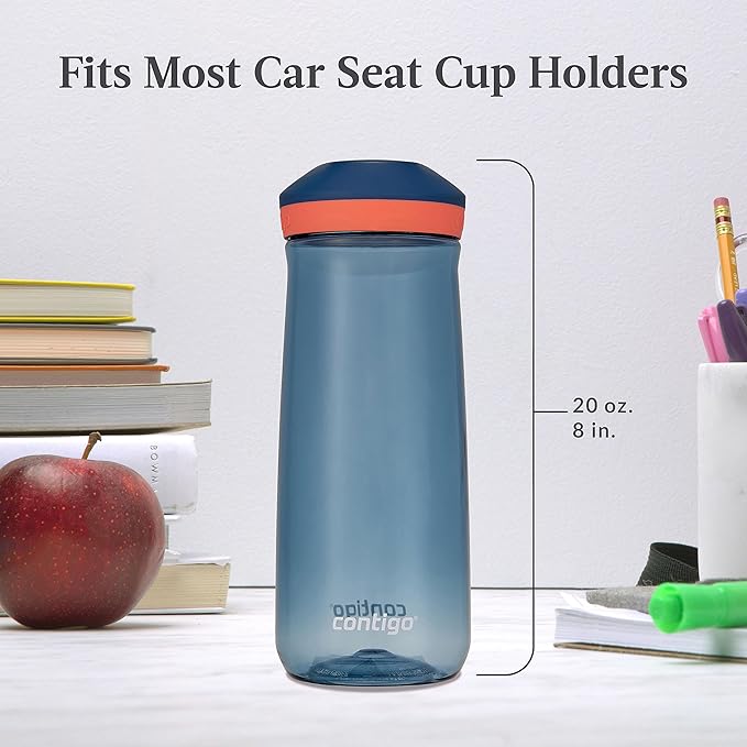 Contigo Kids’ Micah Water Bottle with Leak-Proof Lid, 20oz, Blueberry/Coral