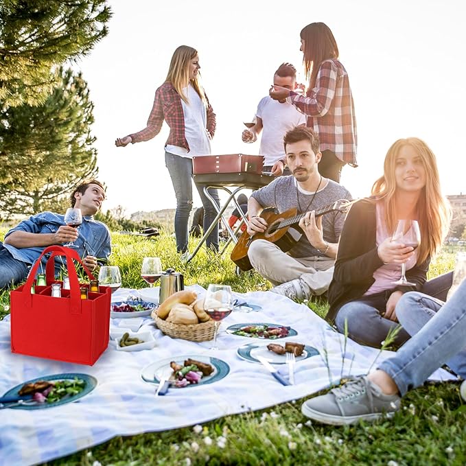 PATIKIL 6 Bottle Wine Carrier Tote Bag, 2 Pack Wine Bottle Carrying Bag with Divider Reusable Wine Storage Bag Felt Grocery Bags Portable Gift Bag, Grey