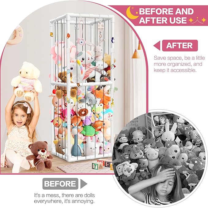 Plush Stuffed Animal Storage Holder, Large Capacity Zoo Storage Cage Organizer, Animal Holder Organizer with Bottom Net for Nursery Play Room Bedroom Decoration